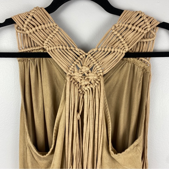 Poetry | Boho Faux Suede Fringe Racerback Sleeveless Mini Dress. Size Medium - Picture 9 of 10